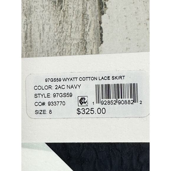 NEW MILLY Wyatt Cotton Lace Skirt 8 Navy Tiered Floral Smocked Waist Angst $325 - Picture 5 of 14